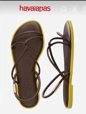 Havaianas Una Manga Women's Brown and Yellow Strappy Flat Sandals